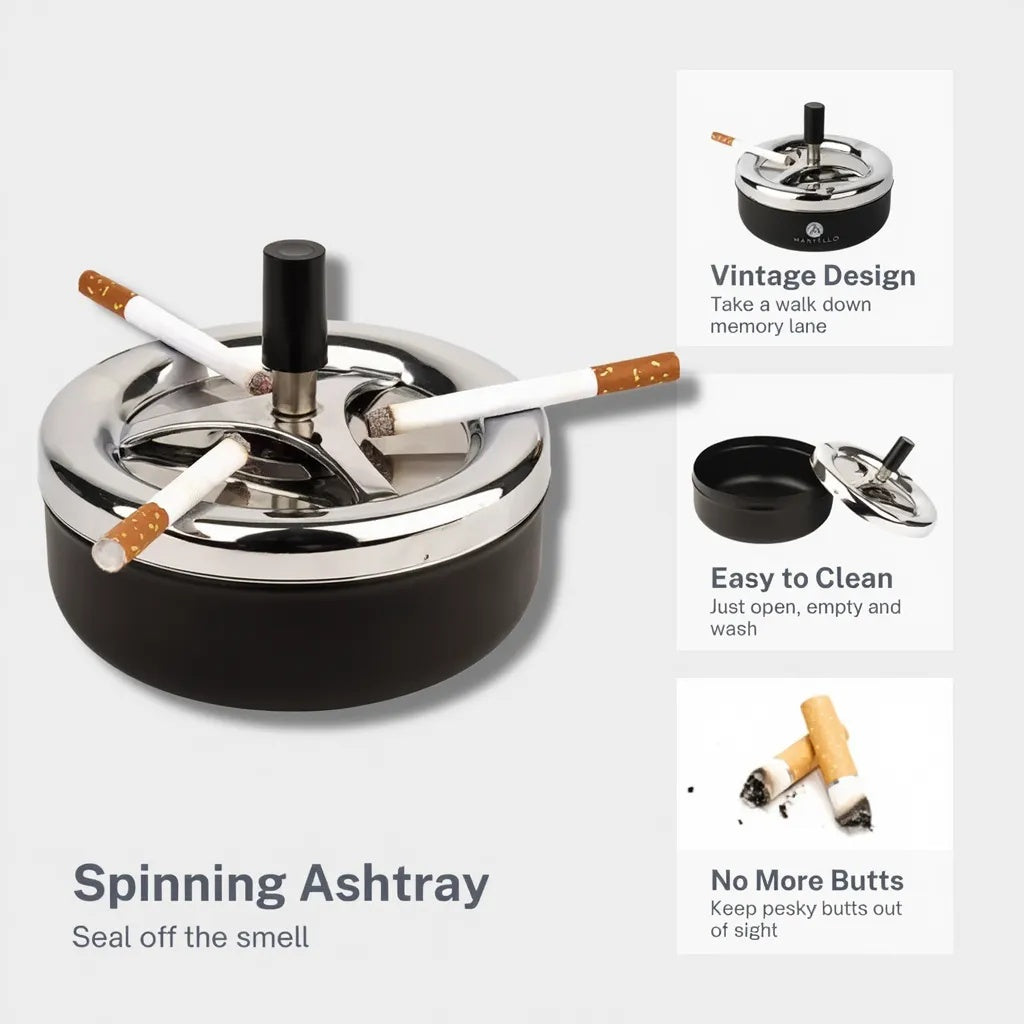 Rotating Smokeless Metal Ashtray Self-Cleaning Round Cigar Tray