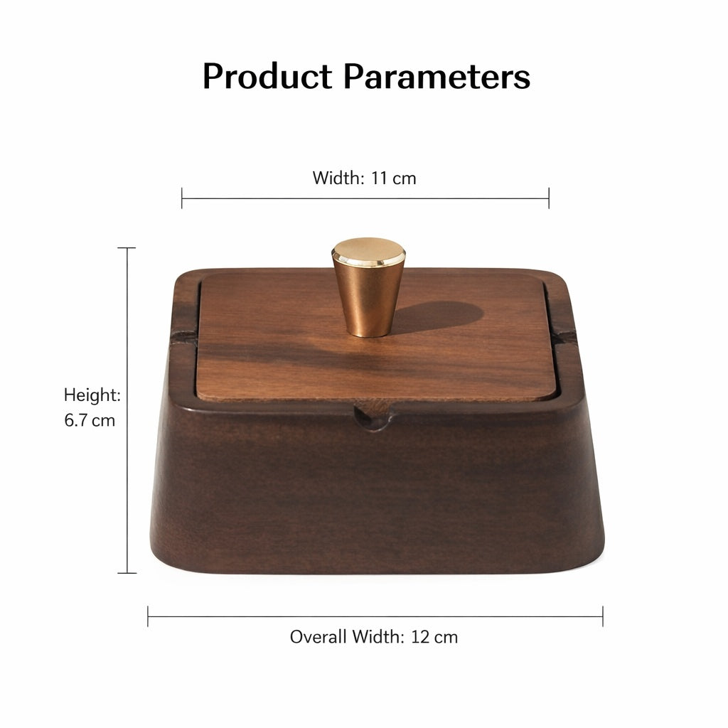 Solid Wood Ashtray With Lid Stainless Steel Liner Decorative Home Use