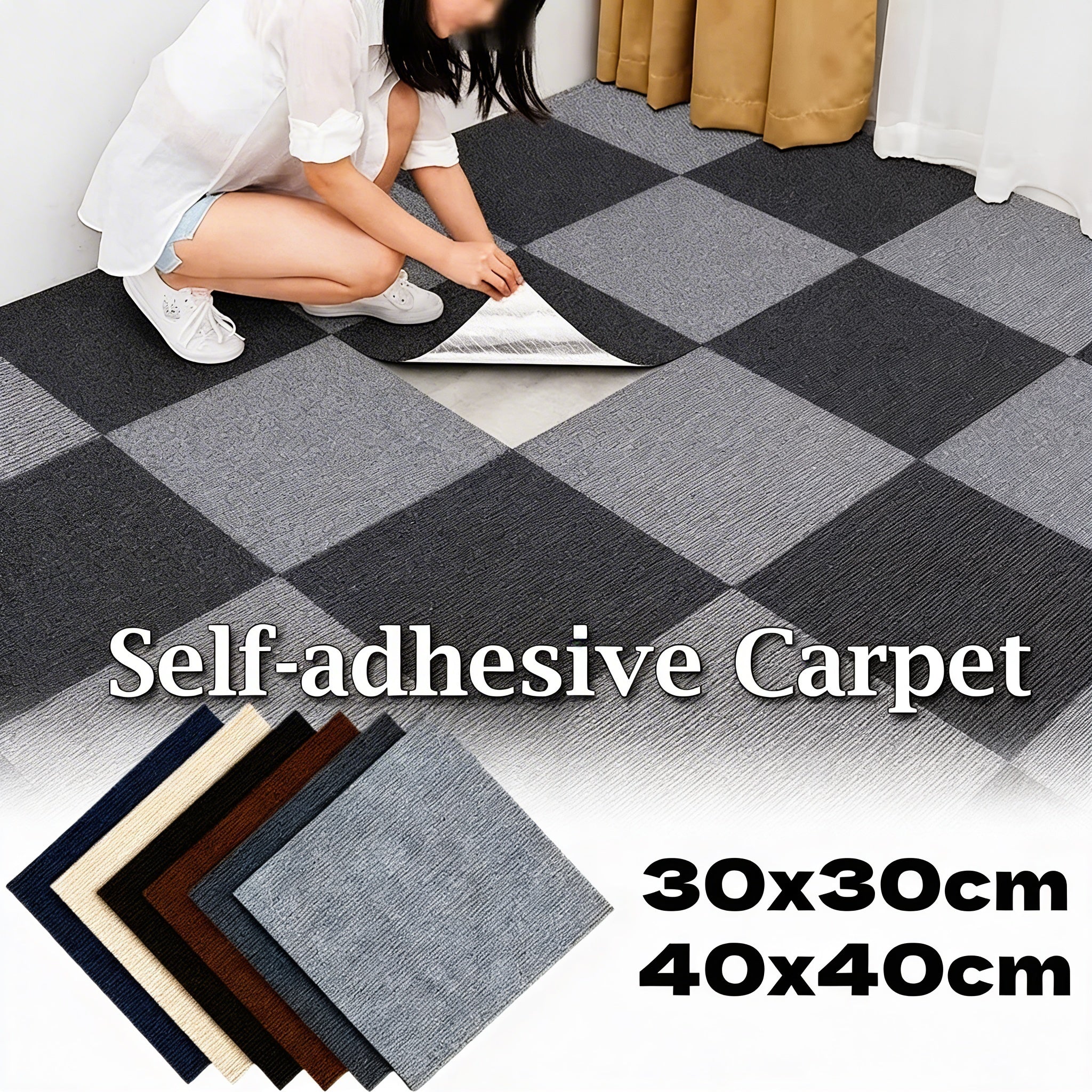 10PCS Self-Adhesive Carpet Tiles Peel & Stick DIY Floor Mats